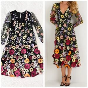 Lulu's Multicolor Floral Mesh Midi Dress